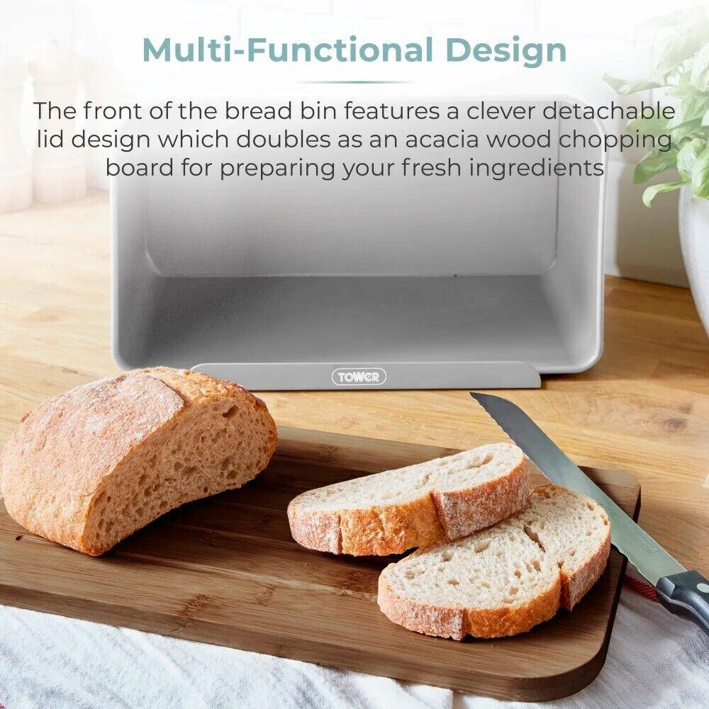 Tower Scandi Kettle, 2 Slice Toaster, Bread Bin, Canisters & Biscuit Barrel Kitchen Set (Dove Grey) - Vibe Home