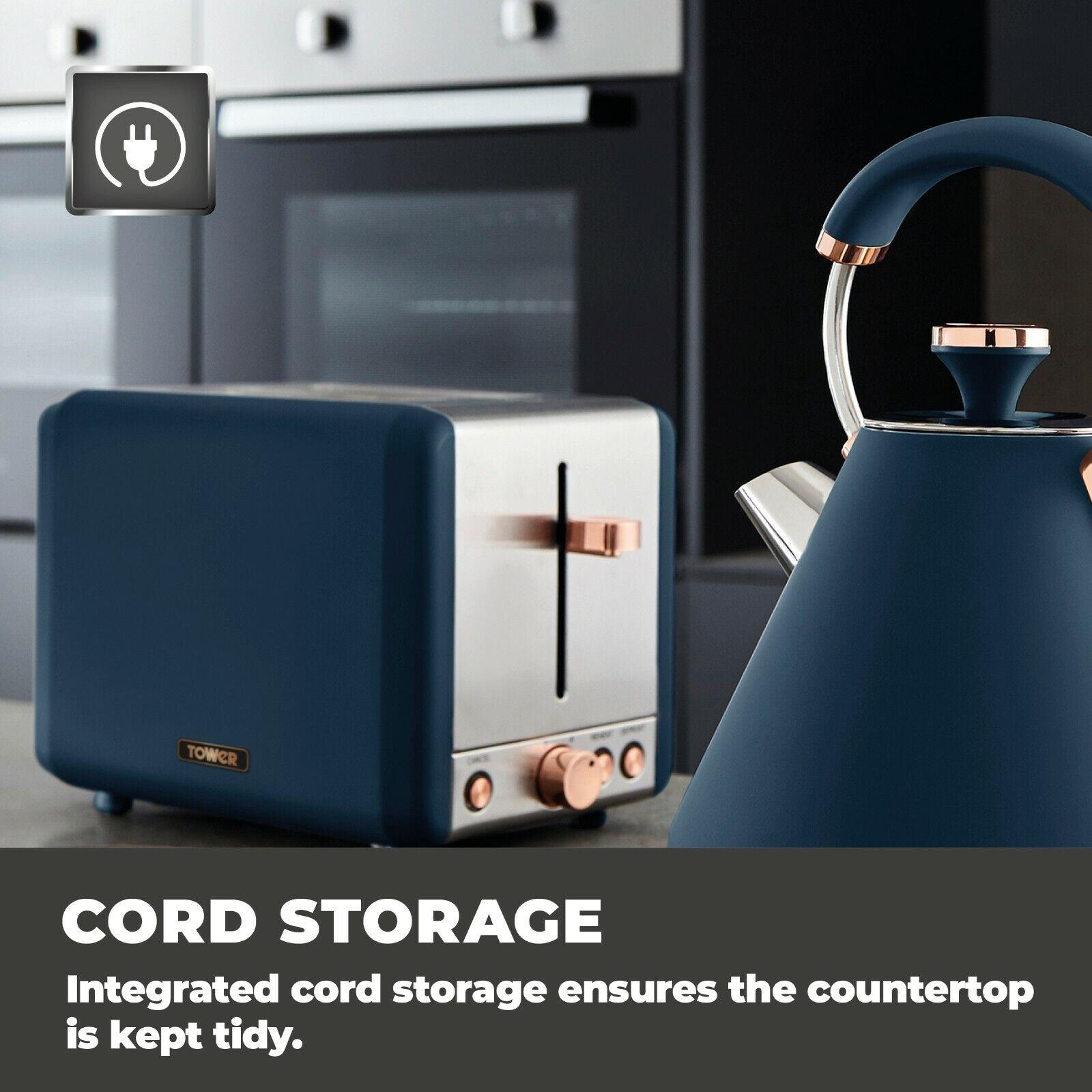 Tower Cavaletto Pyramid Kettle, 2 Slice Toaster & Canisters Kitchen Set (Midnight Blue) - Vibe Home