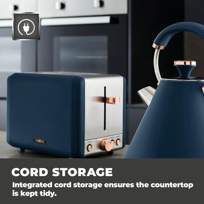 Tower Cavaletto Pyramid Kettle, 2 Slice Toaster & Canisters Kitchen Set (Midnight Blue) - Vibe Home