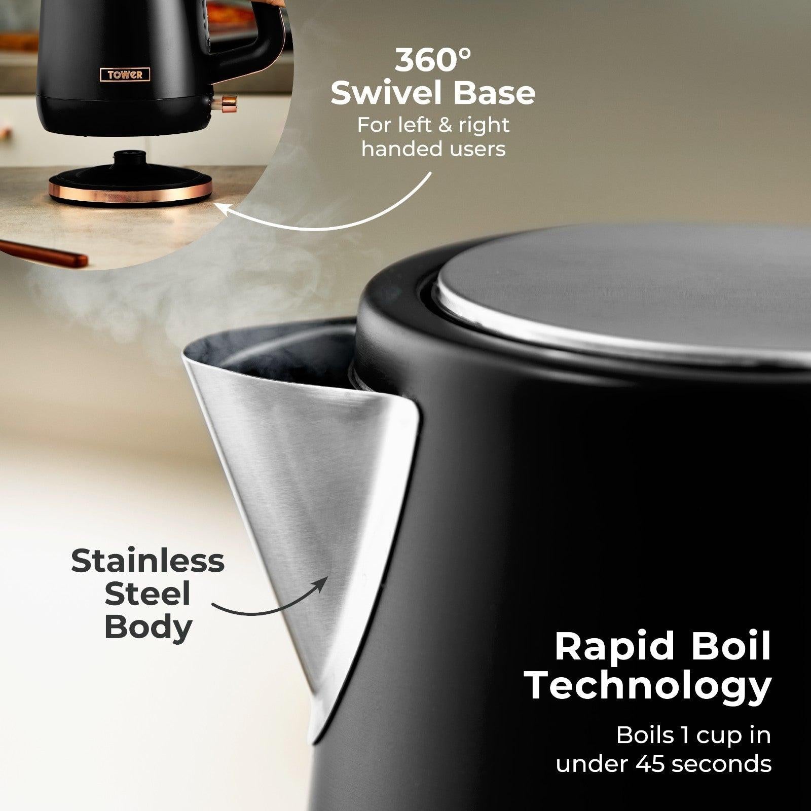 Tower Cavaletto Jug Kettle & 4 Slice Toaster Kitchen Set (Black) - Vibe Home