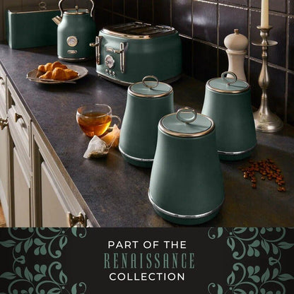 Tower Renaissance Kettle, 4 Slice Toaster, Bread Bin, Canisters Kitchen Set (Forest Green) - Vibe Home