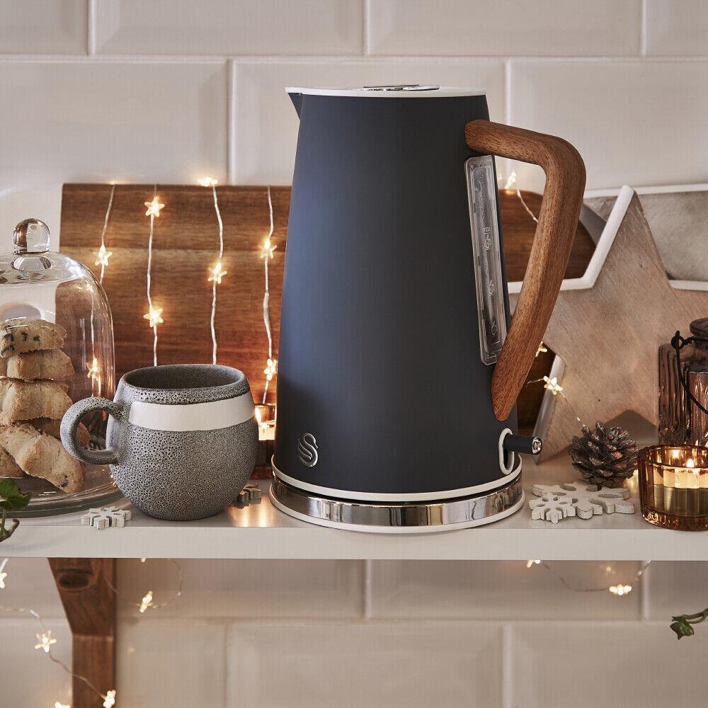Swan Nordic Kettle & 4 Slice Toaster Kitchen Set (Grey) - Vibe Home