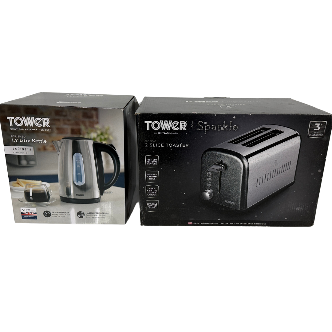 Tower Infinity Kettle & 2 Slice Toaster Kitchen Set (Black Sparkle)