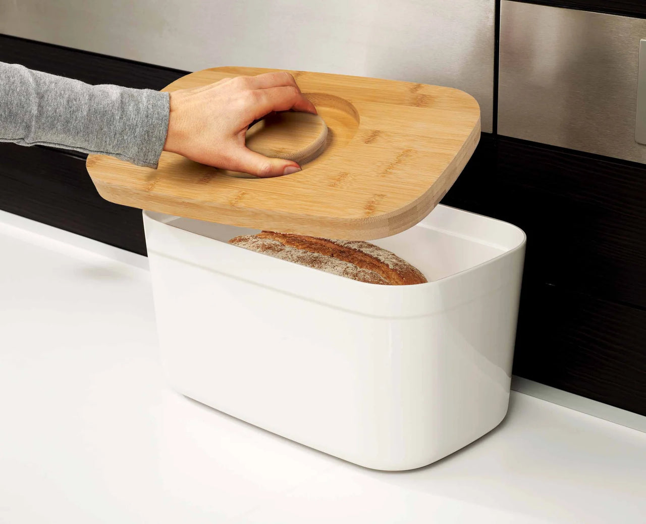 Joseph Joseph White Bread Bin with Bamboo Chopping Board Lid 81097 - Vibe Home