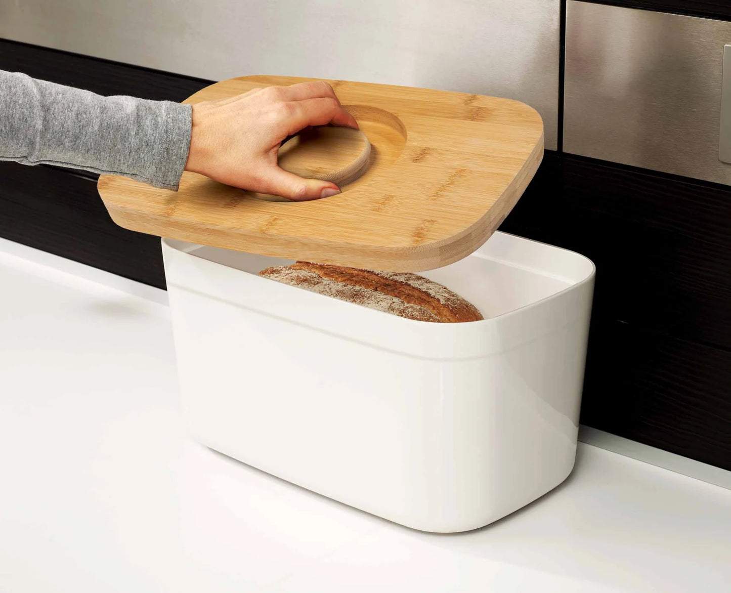 Joseph Joseph Bread Bin with Bamboo Chopping Board Lid (White)