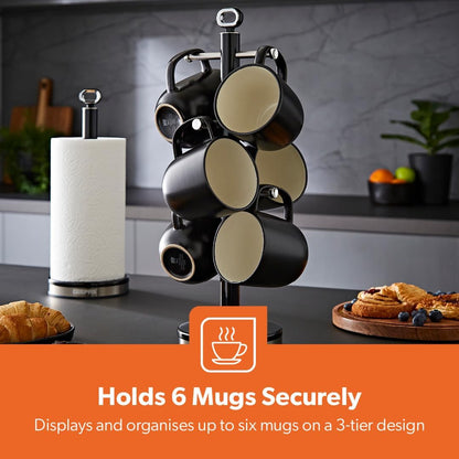 GEEPAS Retrovive Mug Tree & Towel Pole Set GCS63083UK-BK (Black)