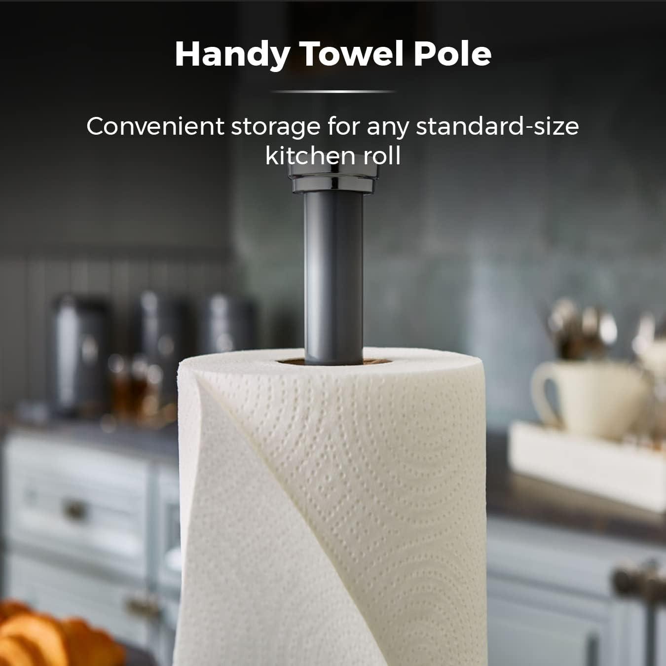 Towel pole holding a kitchen roll on a graphite grey mug tree set