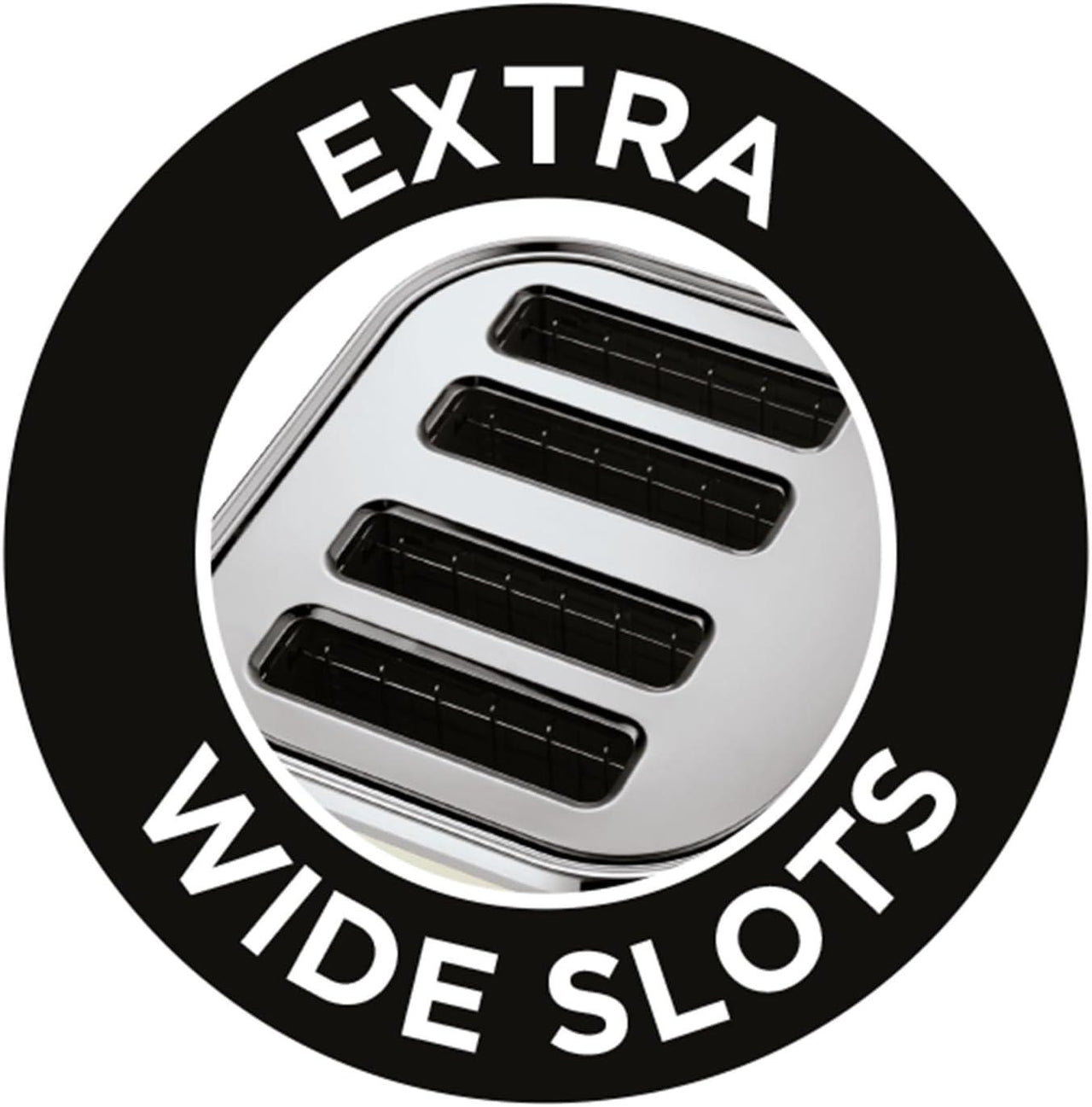 Toaster extra-wide slots feature badge showing three wide bread slots