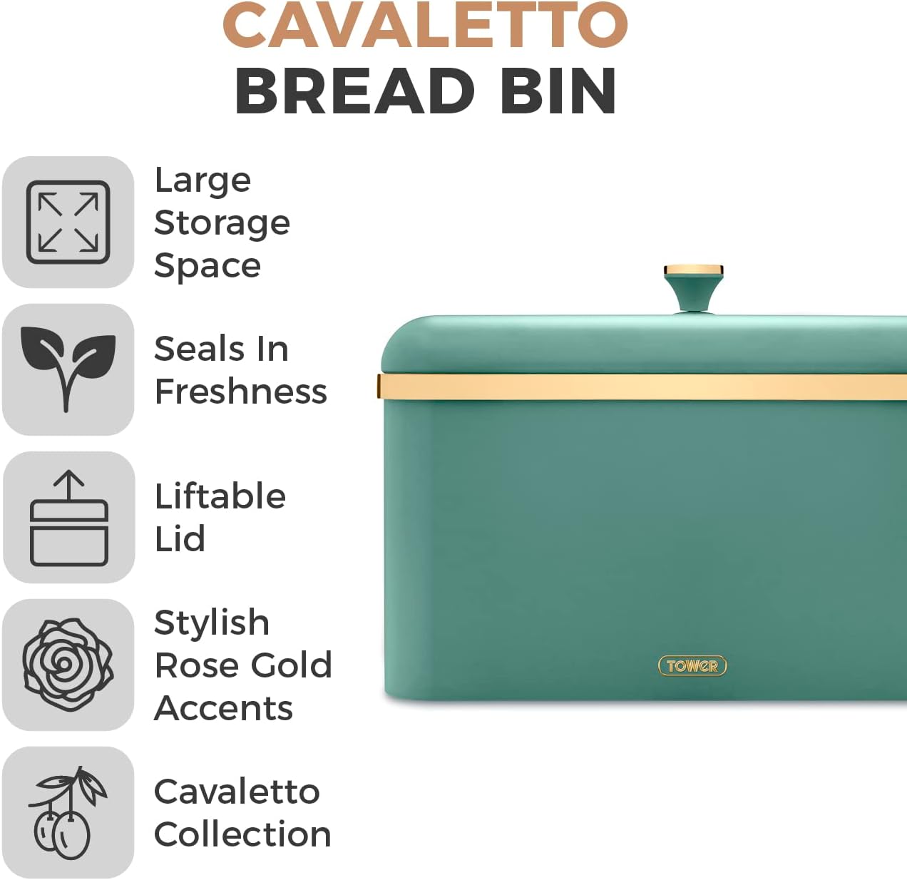 Tower Cavaletto Bread Bin Jade Green & Champagne Gold