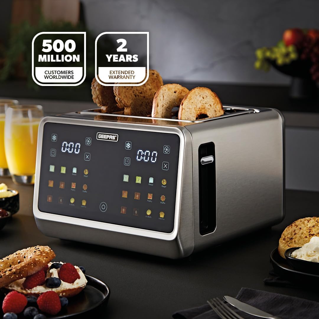 GEEPAS 5-in-1 Digital 4 Slice Toaster 1770W GBT36569UK (Silver)