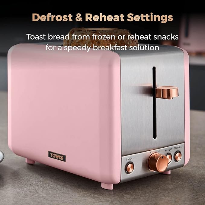 Tower Cavaletto Kettle, 2 Slice Toaster & Canisters Kitchen Set (Marshmallow Pink)