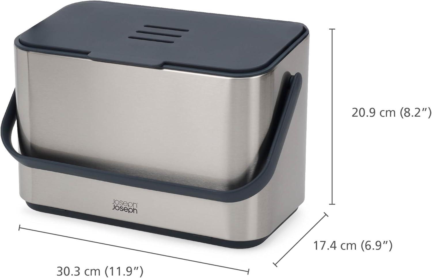 Joseph Joseph Collect 4 Stainless Steel Food Waste Caddy with Odour Filter 30145 - Vibe Home