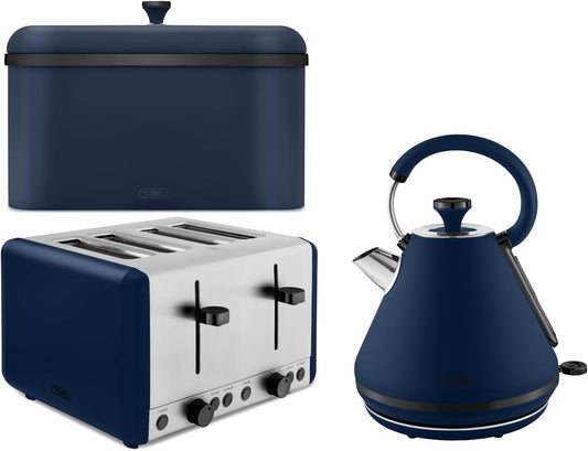 Tower Sera Kettle, 4 Slice Toaster & Bread Bin Kitchen Set (Midnight Blue)