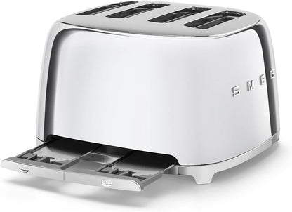 SMEG Stainless Steel Kettle & 4 Slice Toaster Kitchen Set (Silver)