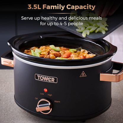 Tower Cavaletto 3.5 Litre Slow Cooker with Modern Stylish Accents T16042BLK (Black)