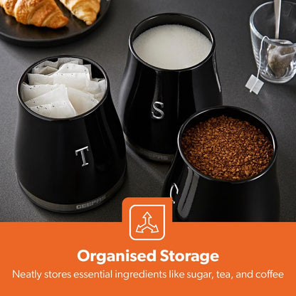 GEEPAS Retrovive Tea, Coffee & Sugar Canisters Set GCS63082UK-BK (Black)