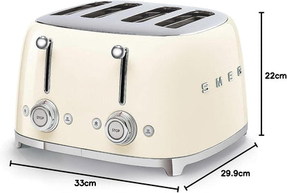 SMEG Cream Beige 4 Slice Toaster Retro Wide Slots TSF03CRUK