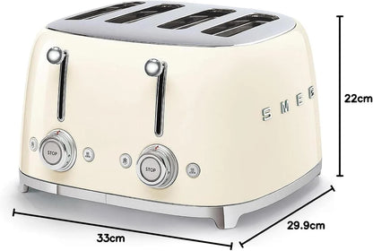 SMEG Retro Kettle & 4 Slice Toaster Temperature Control Kitchen Set - Cream