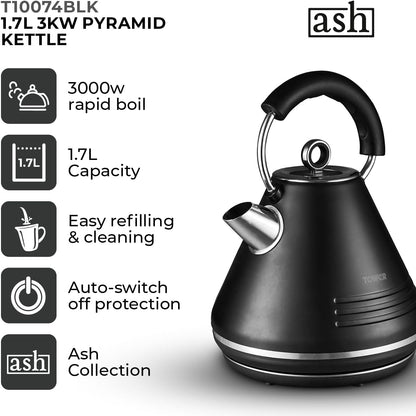 Tower Ash Pyramid Kettles Black & Chrome Kettle