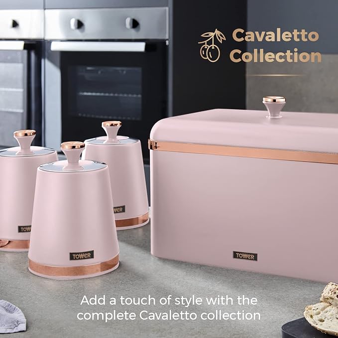 Tower Cavaletto Kettle, 2 Slice Toaster & Canisters Kitchen Set (Marshmallow Pink)