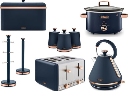 Tower Cavaletto Midnight Blue 9pc Kitchen Set Kettle 4 Slice Toaster Slow Cooker