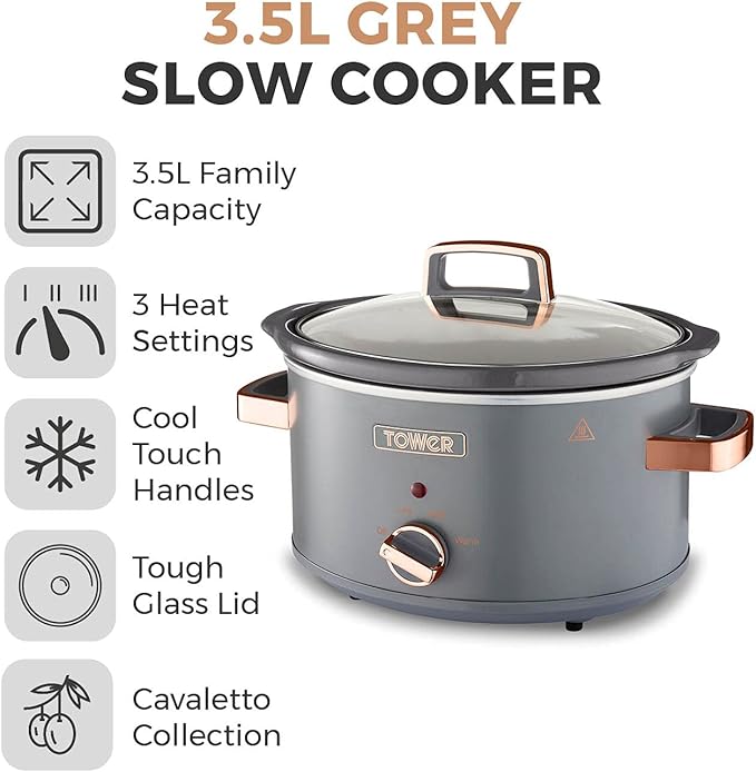 Tower Cavaletto 3.5 Litre Slow Cooker T16042GRY (Grey/Rose Gold)