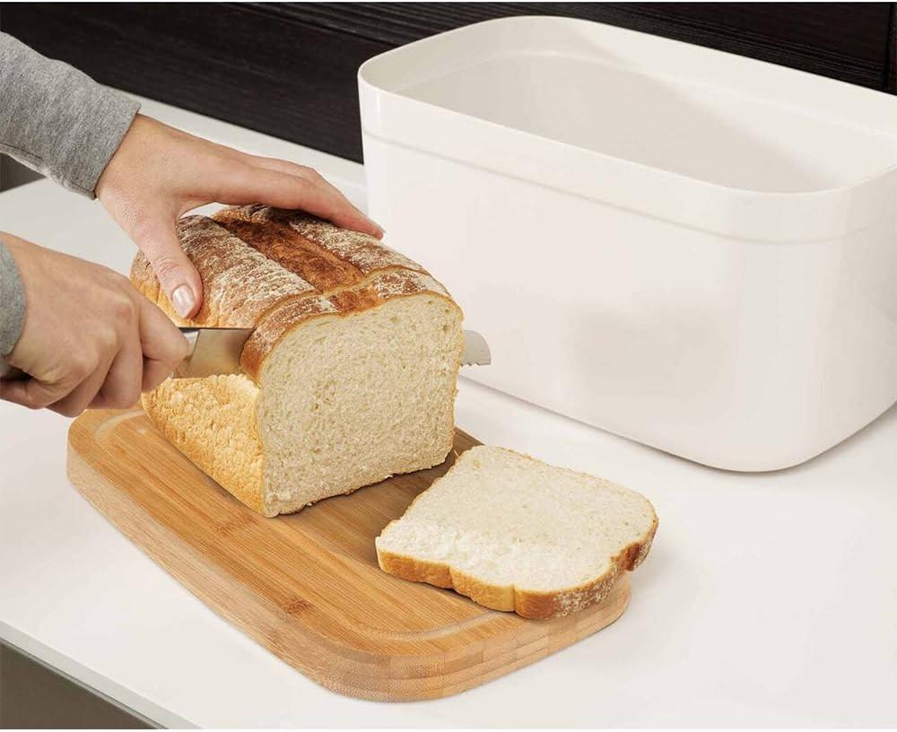 Joseph Joseph White Bread Bin with Bamboo Chopping Board Lid 81097 - Vibe Home