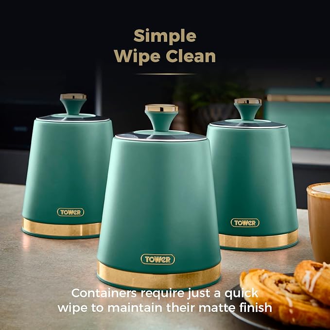 Tower Cavaletto Jade Green Canisters, Towel Pole & Mug Tree Kitchen Set