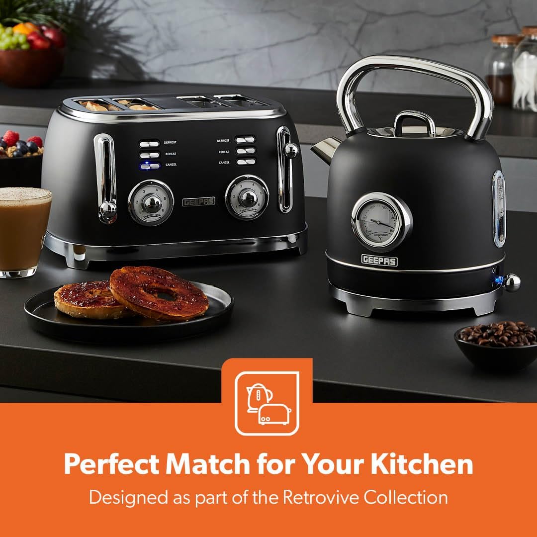 GEEPAS Retrovive 4 Slice Toaster GBT36564UK-BK (Vintage Black)