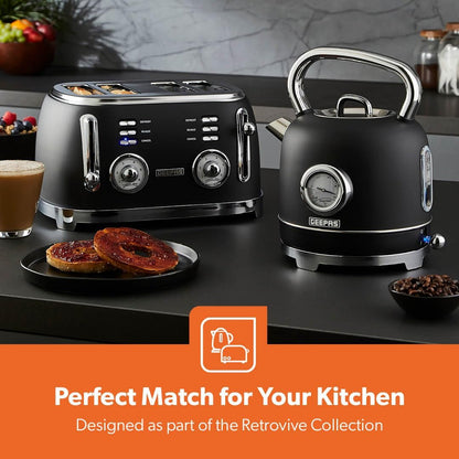 GEEPAS Retrovive 4 Slice Toaster GBT36564UK-BK (Vintage Black)