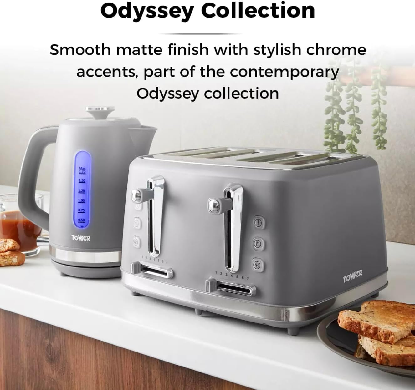 Tower Odyssey Kettle & 4 Slice Toaster Kitchen Set (Grey)