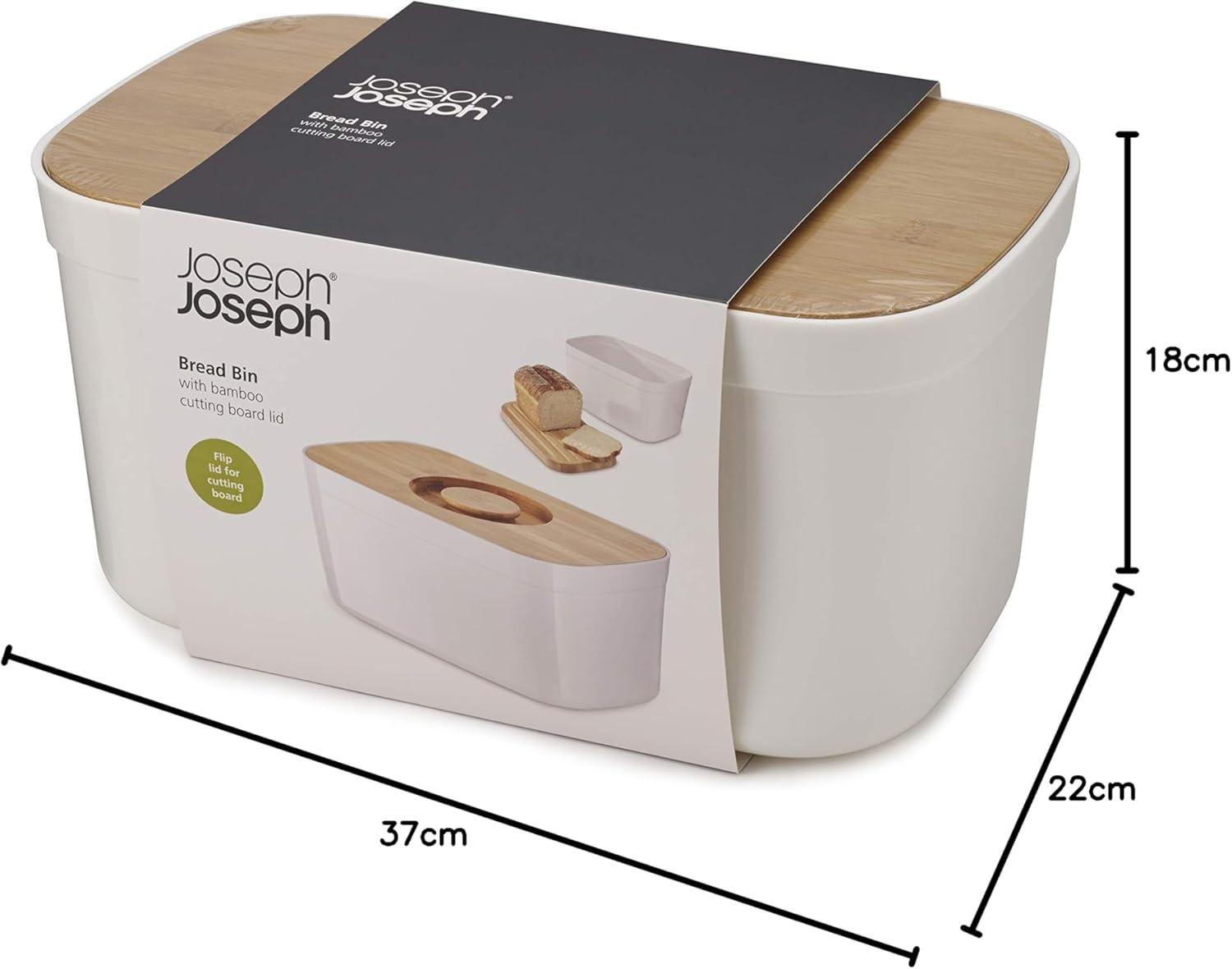Joseph Joseph White Bread Bin with Bamboo Chopping Board Lid 81097 - Vibe Home