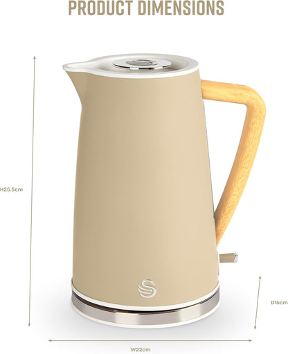 Swan Nordic Kettle with Fast Boil with Wood Effect Handle SK14610OAT (Oatmeal)