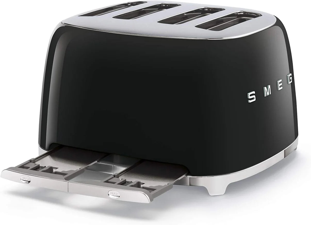 SMEG Retro Kettle & 4 Slice Toaster Temperature Control Kitchen Set (Black)