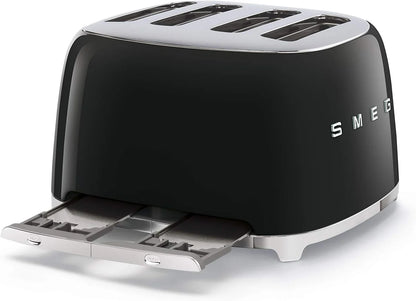 SMEG Retro Kettle & 4 Slice Toaster Temperature Control Kitchen Set (Black)