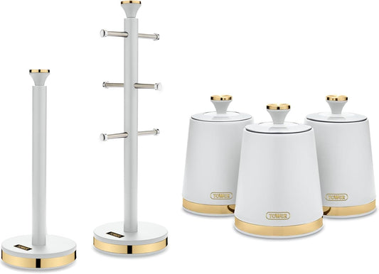 Tower Cavaletto Canisters, Towel Pole & Mug Tree Kitchen Set (Optic White)