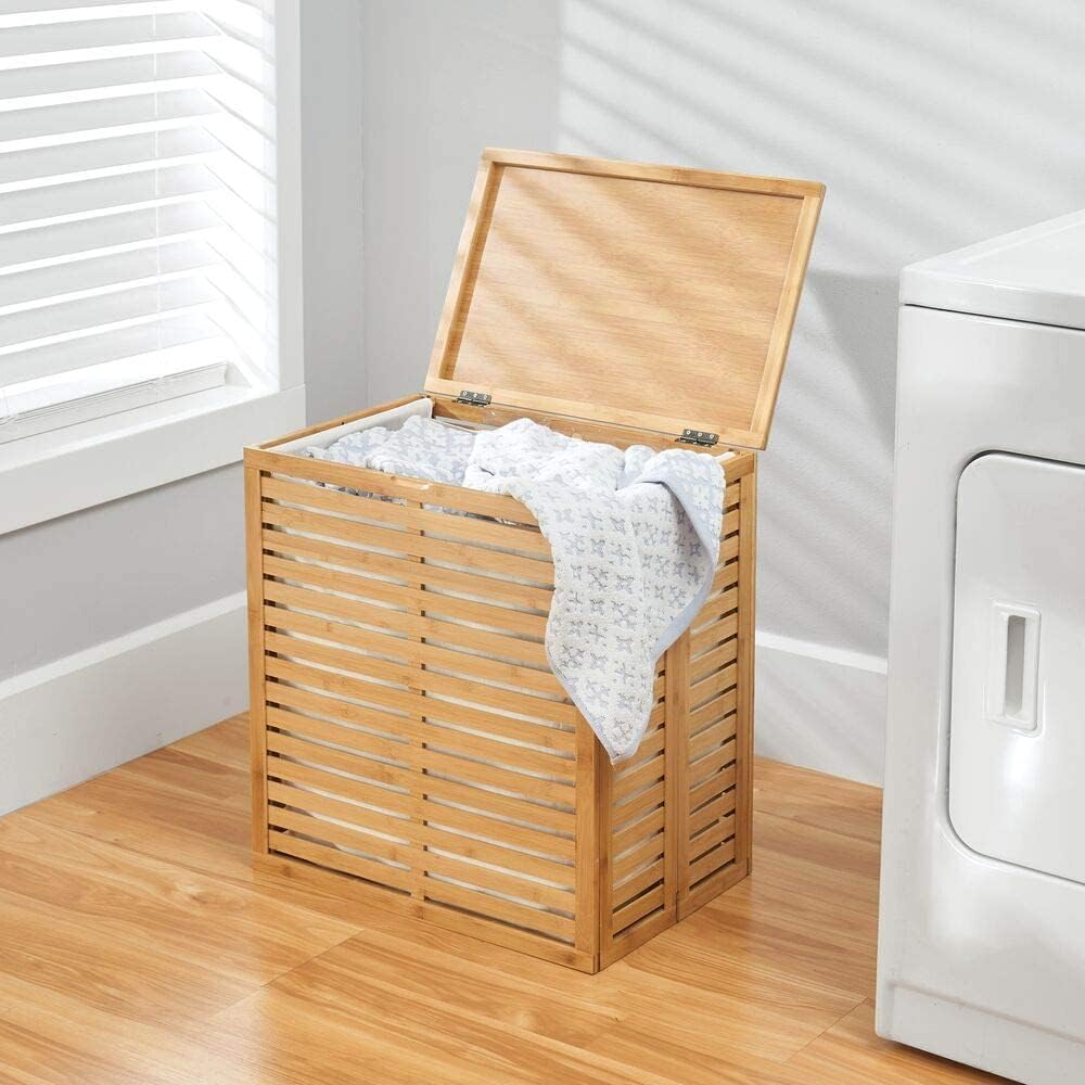 mDesign Laundry Basket Foldable Clothes Storage Natural Bamboo