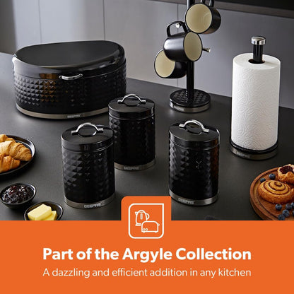 GEEPAS Argyle Tea, Coffee & Sugar Canisters Set GCS63085UK-BK (Black)
