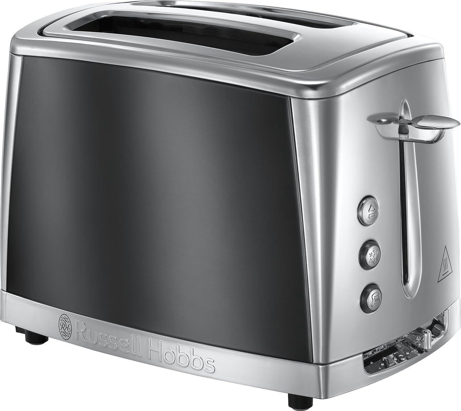 Russell Hobbs Luna 2-slice grey toaster with stainless accents and lever controls
