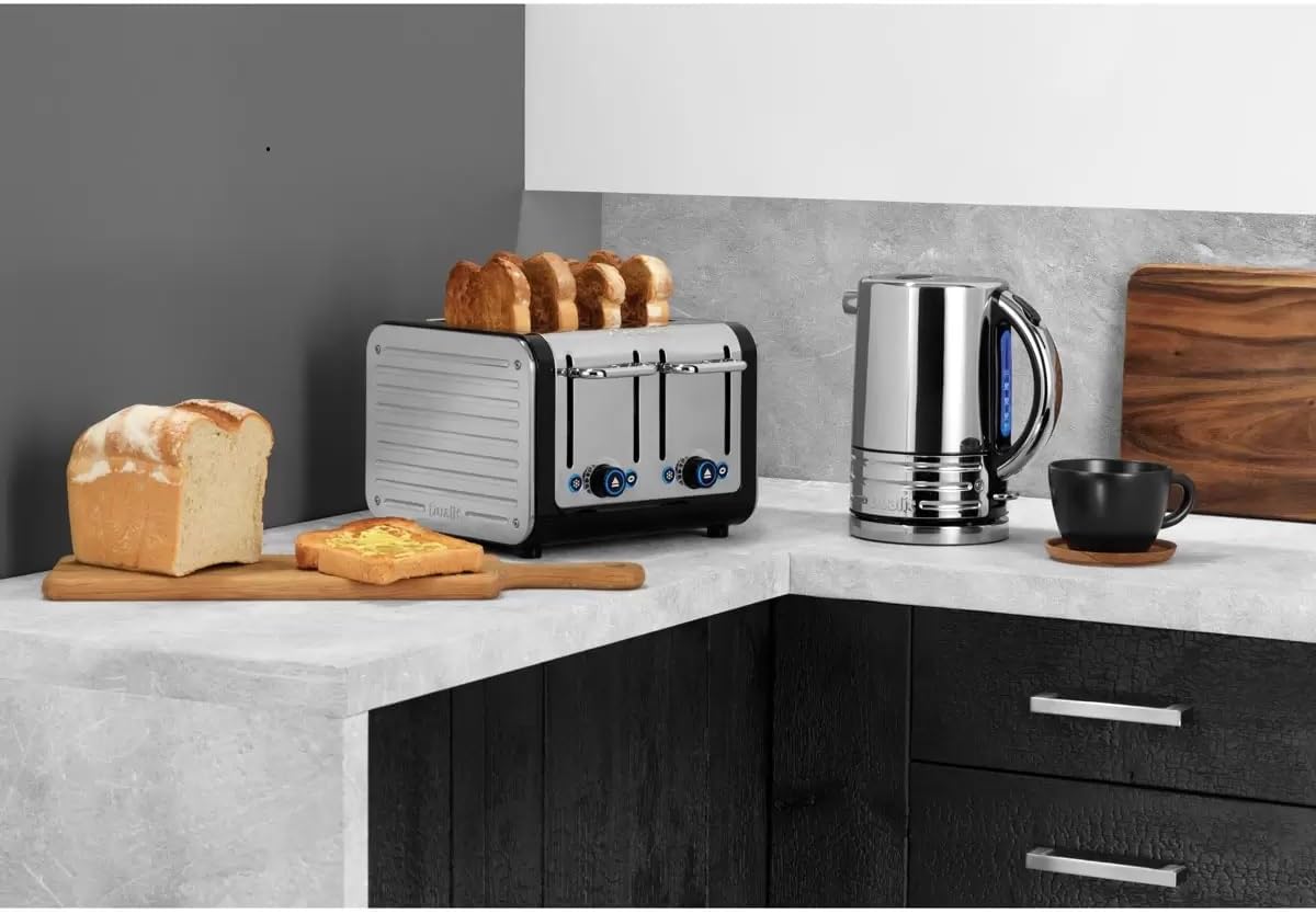 Dualit Architect Kettle & 4 Slice Toaster Matching Kitchen Set (Black Trim)