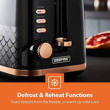 GEEPAS Aurora 2 Slice Toaster 870W GBT36568UK-BK (Black & Rose Gold)