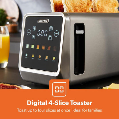 GEEPAS 5-in-1 Digital 4 Slice Long Slot Toaster GBT36566UK (Silver)