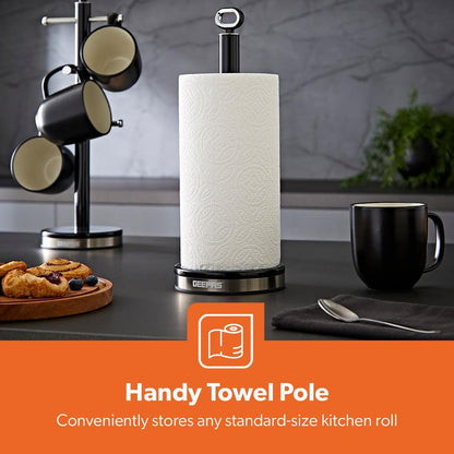 GEEPAS Retrovive Mug Tree & Towel Pole Set GCS63083UK-BK (Black)