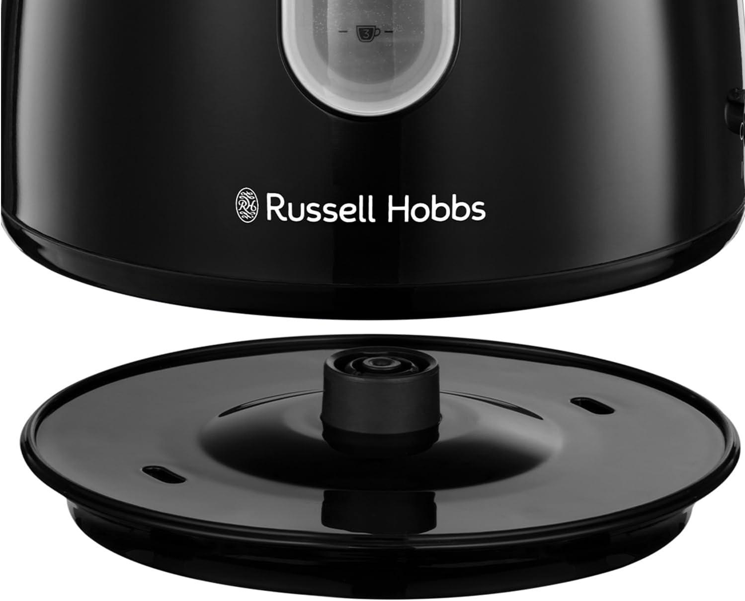 Black Russell Hobbs kettle with lid base and steam opening