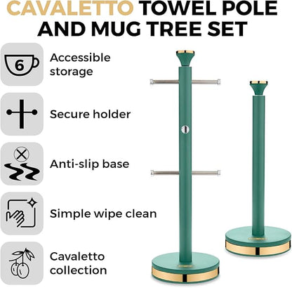 Tower Cavaletto Jade Green Canisters, Towel Pole & Mug Tree Kitchen Set