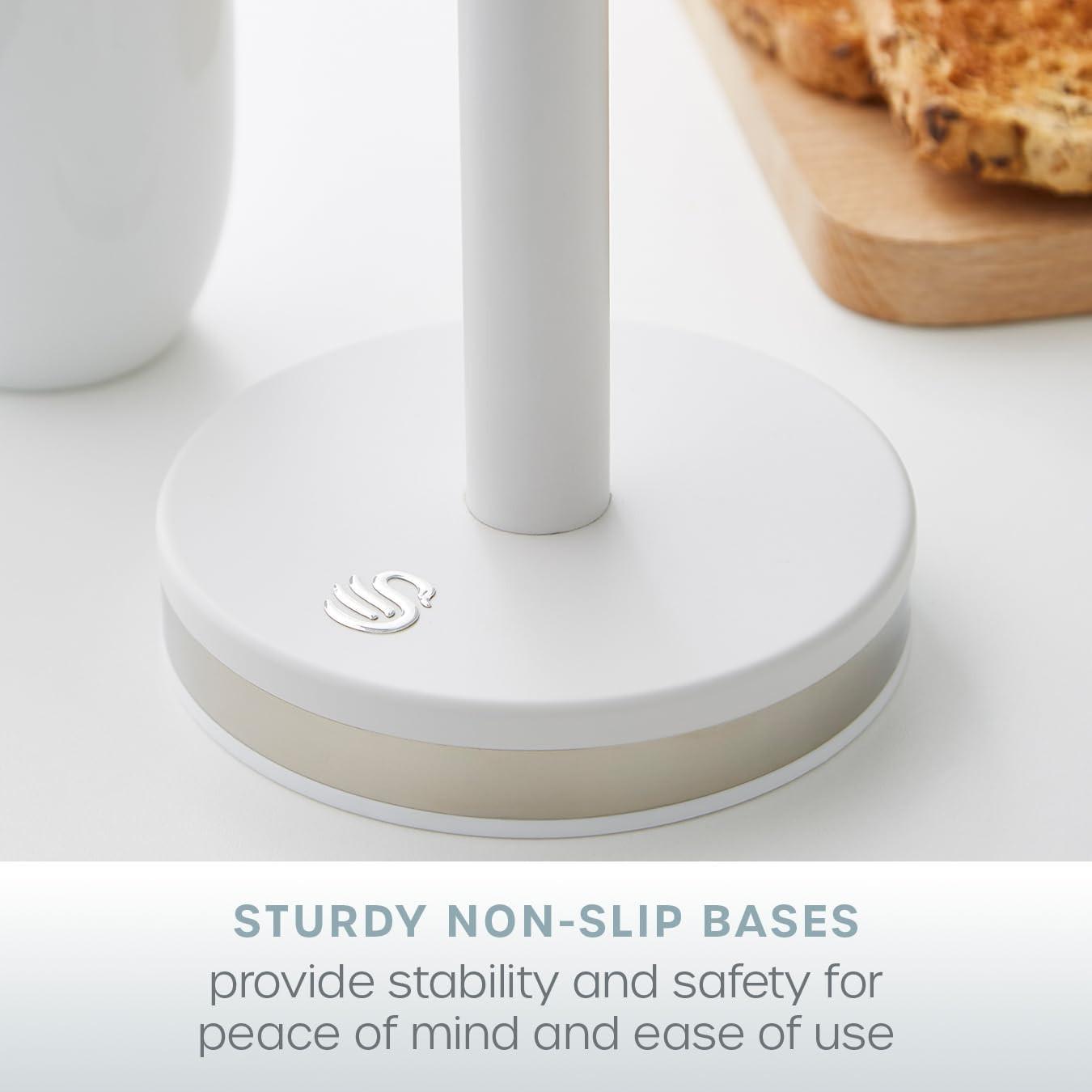 White non-slip base with center post and small decorative metal emblem