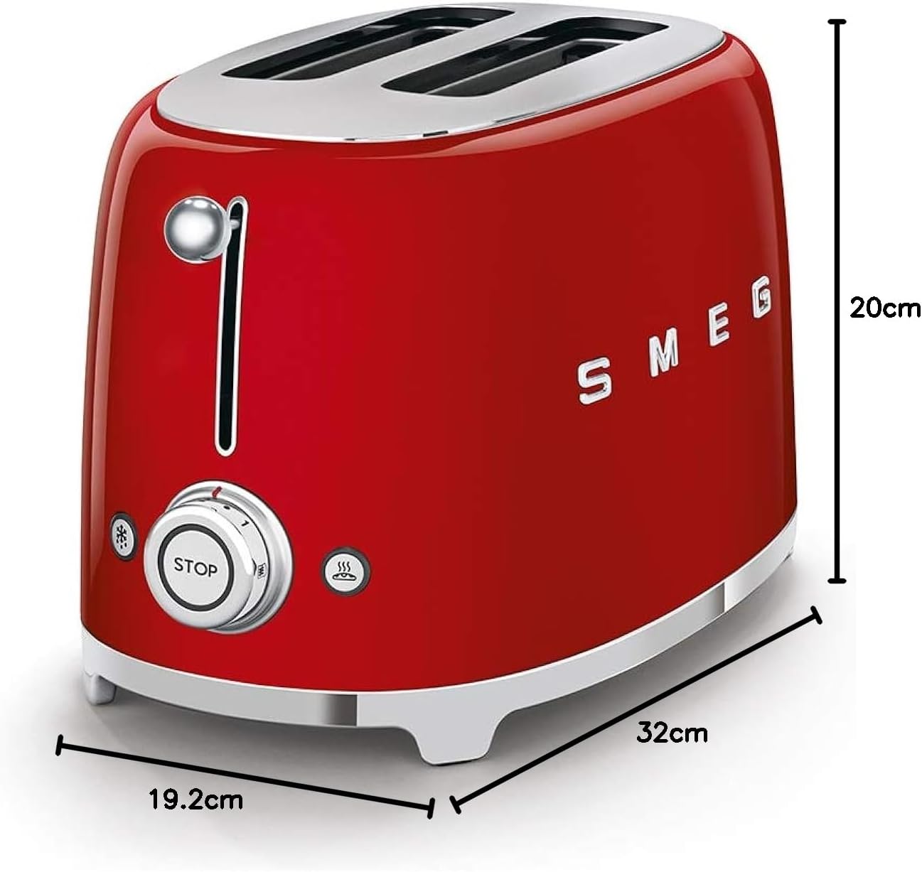 SMEG Retro 2 Slice Toaster Wide Slots TSF01RDUK (Red)