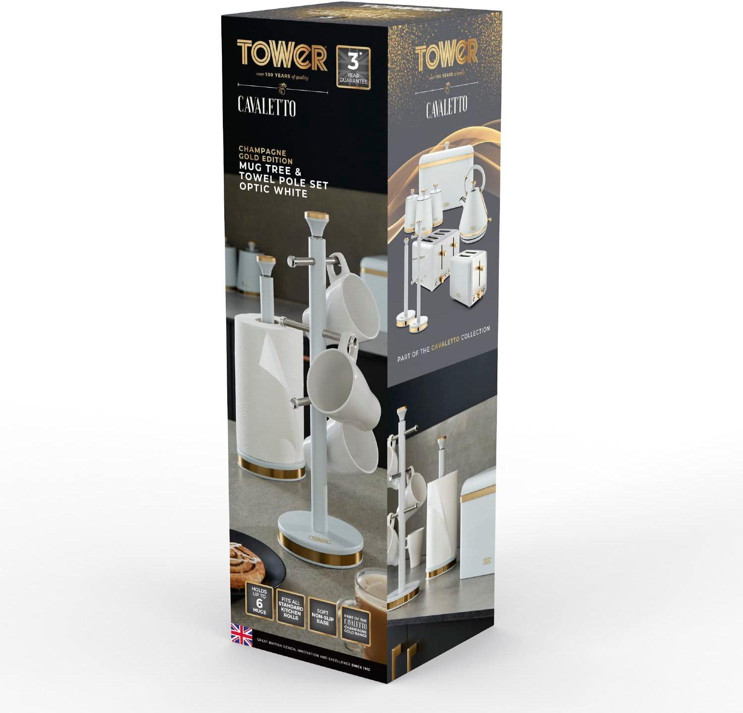 Tower Cavaletto mug tree and towel pole kitchen set in Optic White packaging