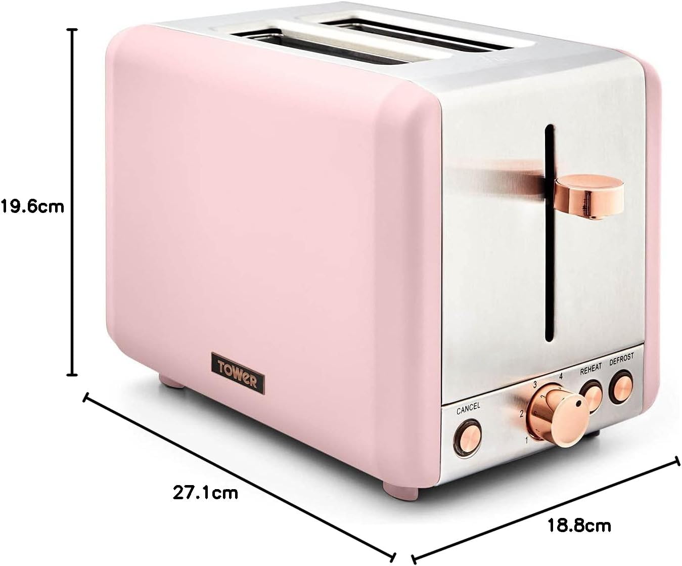 Tower Cavaletto 2 Slice Toaster Metal T20036PNK (Marshmallow Pink)