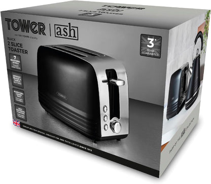 Tower Ash 2 Slice Toaster Wide Slots Metal T20080BLK (Black)